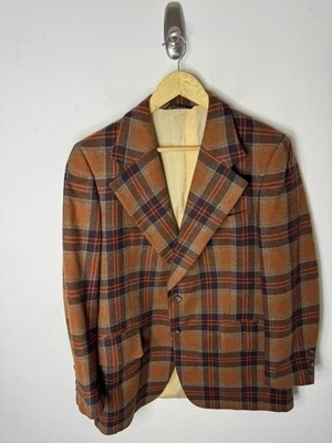 Abrigo deportivo vintage Country Squire de lana a cuadros para hombre 40 marrón naranja cuadros años 70 Foto 1 de 4
