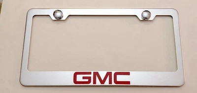 GMC Red Sierra Denali Stainless Steel License Plate Frame Rust Free W/ Bolt Caps - Image 1 of 3