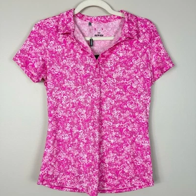 Under Armour Golf Polo Womens XS Short Sleeve Pink White Geometric Print Sports - Image 1 of 4