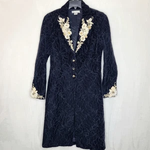White House Black Market Elegant Black Floral Embellished Velvet Coat Size XS - Picture 1 of 13
