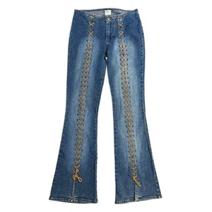 Mudd Juniors VTG Y2K 90s 00s Lace-Up Tie-Front Low Rise Flare Denim Jean Size 7 - Picture 1 of 10