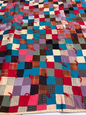 Vintage Handmade Wool Suiting Patchwork Quilt 34x55  #728 - Image 1 of 4