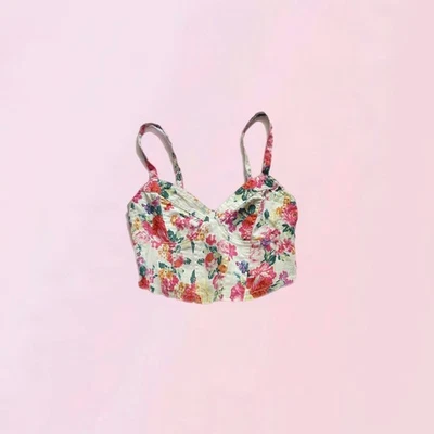 Top corto Forever 21 XXI multicolor floral mezcla de algodón primavera verano pequeño Foto 1 de 4