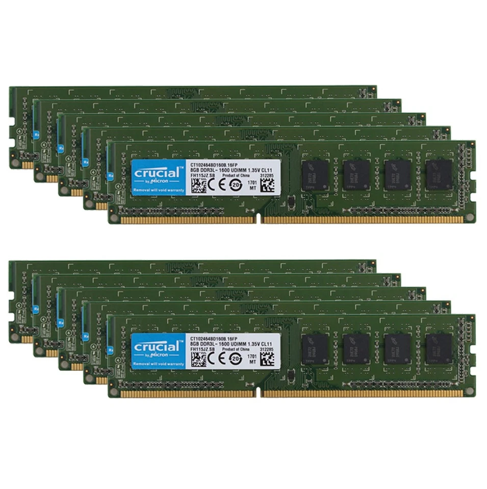 Lot Crucial 4pcs 8GB PC3L 12800U 2RX8 DDR3 1600MHz  Memory RAM DIMM Desktop - Image 1 of 4