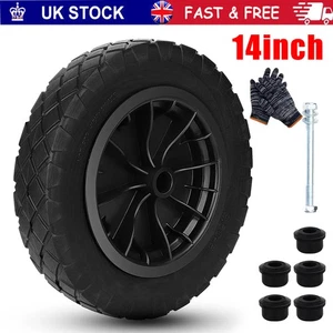 14" Wheelbarrow Trolley Wheels PU Puncture Proof Solid 3.50-8 Wheel Solid Tyre - Picture 1 of 19