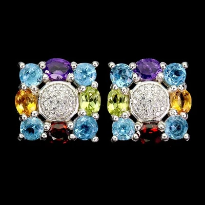 Pendientes de plata de ley 925 ovalados citrino 4x3 mm peridoto topacio piedras preciosas joyería Foto 1 de 4