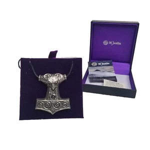 MJOLNIR THORS HAMMER PEWTER PENDANT NECKLACE FROM ST. JUSTIN MADE IN UK With Box - Picture 1 of 14