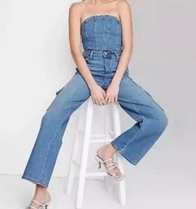 Wild Fable Women's Tube Cargo Denim Jumpsuit Medium Wash XL - Picture 1 of 5