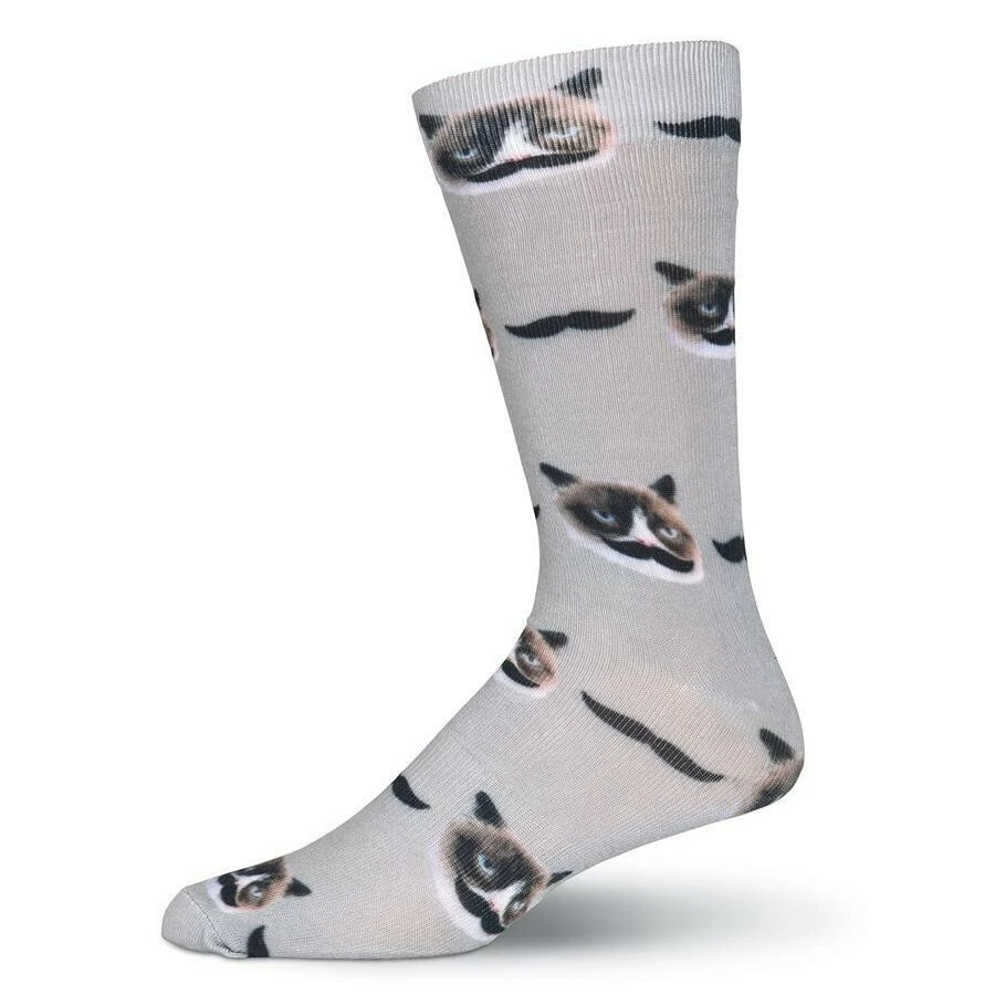 Calcetines Bigote Grumpy Cat Para Hombre Talla 10-13 Gris K Bell Kitty Moda Nuevos Foto 1 de 1