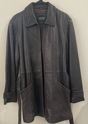 Adler Collection Women's Long Heavy Genuine Leather Jacket Dark Brown L Large - Image 1 of 4
