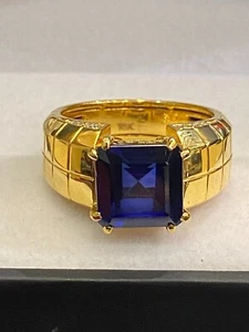 6.38 Cts Round Brilliant Cut Diamonds Sapphire Men's Engagement Ring In 18K Gold - Picture 1 of 12