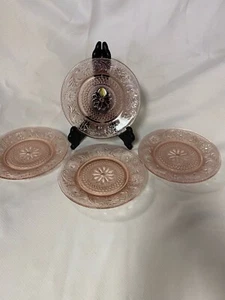 4 Vintage Indiana Glas Tiara Sandwichglas rosa Gänseblümchen Dessert 8,25 Zoll Teller 10934 - Bild 1 von 3