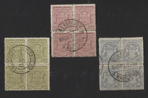 Rhodesia #63, 64, 67 bloques cancelados de 4. Las cancelaciones de imágenes de escaneo de stock pueden variar - Imagen 1 de 1