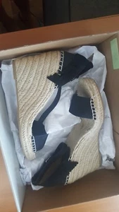 FRYE Lila Feather Keilabsatz Espadrille Plateau Sandale schwarz 8M - Bild 1 von 11