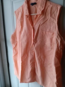 Basic Edition Womens Orange Sleeveless Button Down Collared Tank Top Size 2x - Picture 1 of 3