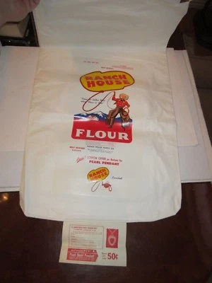 1 VINTAGE RANCH HOUSE FLOUR COTTON BAG - 50LB CONTAINERS  - Image 1 of 3