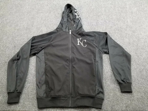 KANSAS CITY ROYALS Sweater Teens Medium Black Full Zip Hooded MLB Baseball Cover