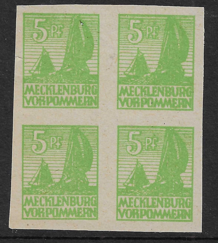 OCCUPATION / MECKLENBURG - 1946 - FISHING BOAT 5PF - IMPERF / BLOCK 4V - MNH ** - Image 1 of 1