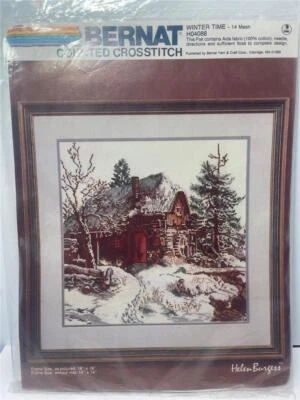 VINTAGE BERNAT CHART From Kit WITH FLOSS - WINTER TIME - 14" x 14" - Image 1 of 2