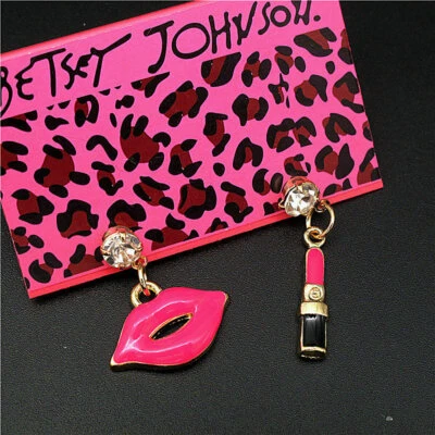 New Women Jewelry Fashion Enamel Rose Lips&lipsticks White Rhinestone Earring - Image 1 of 2