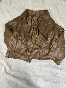 Elementz Jacket Women's XL Brown Faux Leather Waterfall Open Front Zipper Accent - Picture 1 of 19