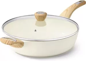 H&E Ceramic Nonstick Frying Pan Skillet with Lid, 12 Inch Large Deep Frying Pan - Picture 1 of 43