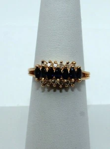 Diamond & Sapphire 18k YG Yellow Gold Estate Ring Sz 7 3.9g N0100 - Picture 1 of 7