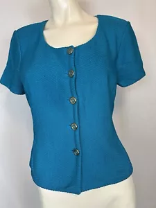 Chaqueta Tejida Azul ST. JOHN COLLECTION Cadena Botón Dorado Talla 8 - Imagen 1 de 10