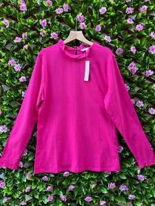 Red Herring at Debenhams Hot Pink Ruffled Cotton Long Sleeved T-shirt Size 18 - Picture 1 of 4