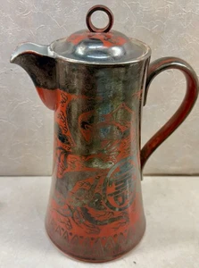 Antique Japanese Kutani Eiraku Eggshell Red Orange Dragon Coffee Pot - Picture 1 of 4