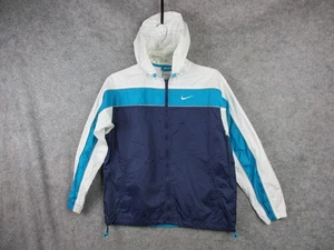 Chaqueta cortavientos Nike para mujer mediana blanca azul con capucha estilo vintage Swoosh años 90 - Imagen 1 de 23