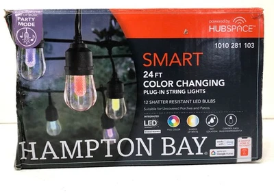 Cadena de luces enchufables para interiores/exteriores Hampton Bay Smart negra 12 luces 24 ft RGBW Foto 1 de 3
