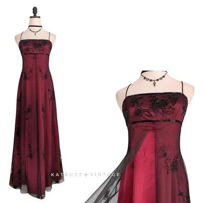 Vestido Maxi Vintage Morgan Co Baile de graduación 6 Rojo Negro Hada Gótico Babydoll Años 90 Y2K Foto 1 de 4