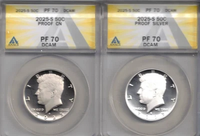 2025 San Francisco Silver & Clad Proof Kennedy Half Dollar ANACS PF70 2 Coins! - Image 1 of 2
