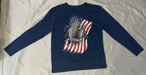 Tek Gear Shirt Boys Medium Blue Football American Flag USA Patriot Long Sleeve T - Picture 1 of 3