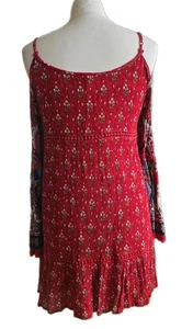 Patrons of Peace Tunika Damen Gr. S Schulterfrei Langarm Rot Baumwolle Indien - Bild 1 von 12