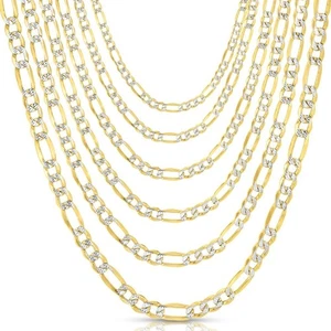 Floreo 10k Yellow Gold and White Gold (2.5mm - 8mm) Hollow Figaro Chain Necklace - Picture 1 of 31