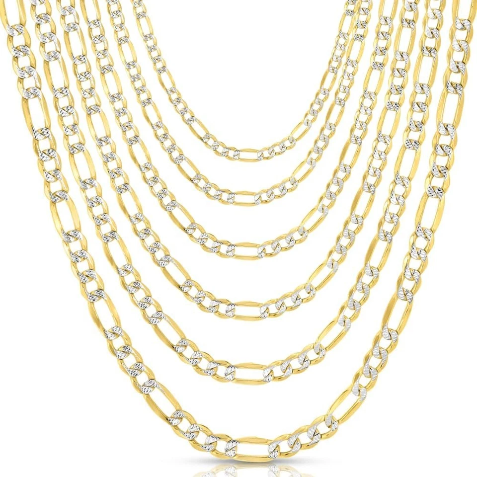 Floreo 10k Yellow Gold and White Gold (2.5mm - 8mm) Hollow Figaro Chain Necklace - Image 1 of 1