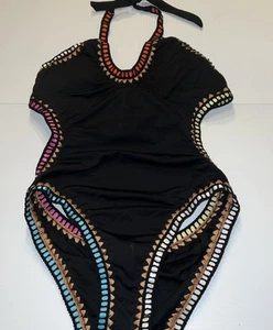 BAR III ONE PIECE Black ELASTIC TRIM CUT OUT MONOKINI MAILLOT SWIMSUIT NWT $88 - Picture 1 of 8
