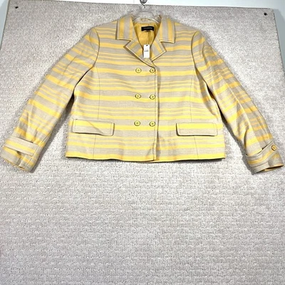 Talbots Blazer Womens Sz 20 New Career Striped Buttoned Mustard Taupe MSRP $189! - Image 1 of 4
