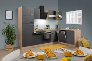 Küche Küchenzeile Küchenblock Winkelküche Eiche Grau Merle 280x172 cm Respekta - Bild 1 von 12