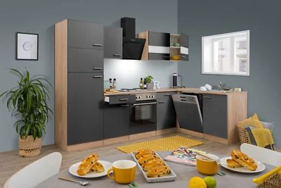 Küche Küchenzeile Küchenblock Winkelküche Eiche Grau Merle 280x172 cm Respekta - Bild 1 von 4