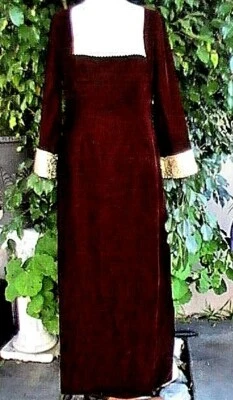 ВИНТАЖНЫЙ S. EISENBERG 60-х LUSCIOUS MOD BURGANDY ШЕЛКОВЫЙ БАРХАТ ПЛАТЬЕ ЗОЛОТОЙ ОТДЕЛКИ - Изображение 1 из 4