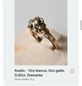 RAFFINATO ANELLO CON BRILLANTE 0,30 CT, ORO GIALLO/BIANCO 18K-750 ANNI 40/50 - Picture 1 of 7
