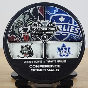 CHICAGO WOLVES vs TORONTO MARLIES 2014 Calder Cup Playoffs Dueling Logo PUCK - Picture 1 of 4