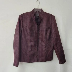Due Per Due Jacket Womens XL Full Zip Red/Black Print Lined Long Sleeve Coat - Picture 1 of 10
