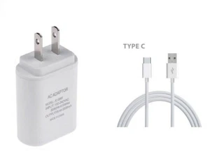 2 AMP WALL CHARGER ADAPTER+5 FEET TYPE C USB FOR USB-C ZTE MODEL PHONES (WHITE) - Picture 1 of 1