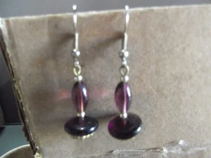 1 Pair Old 1.5"in Glass Purple Genie Bottles Dangle Earrings - Picture 1 of 8