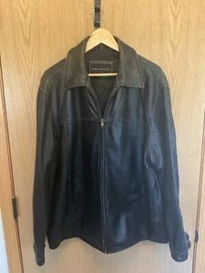 Baracuta Giacca Pelle Uomo Grande Cappotto Nero, Zip Frontale, Foderata, Vintage - Foto 1 di 9