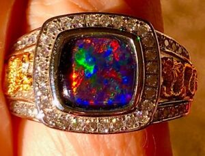 Solid Men's ring Opal Black Sterling Gold Dragon 12 heavy AMAZING